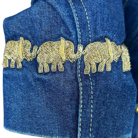 Escada Margaretha Ley 34 Denim Blazer Jacket Gold Elephant Trim Buttons US 4 - Picture 10 of 13